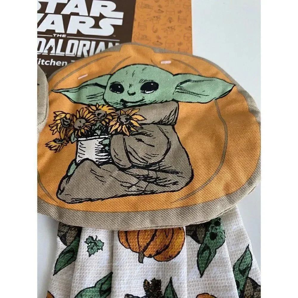 Set Of 2 Disney Baby Yoda Grogu Pumpkin‎ Fall Autumn Kitchen Hanging Towels NEW